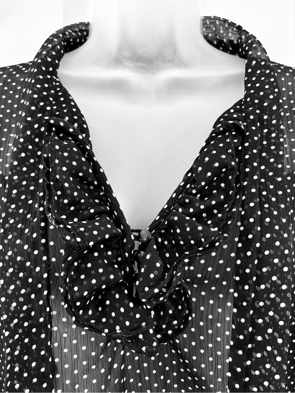 Jennifer & Grace Blouse Black White Polka Dot sheer puff ruffle tie elastic XL - Picture 6 of 8
